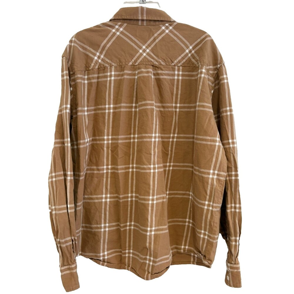 J.Crew Shirt Women's Large Flannel Tan Khaki Plaid Button Up Pocket 100% Cotton - Picture 2 of 8